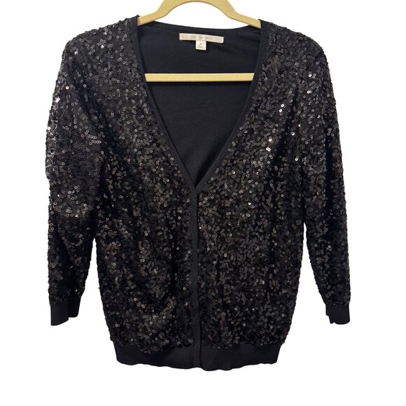 Lauren Conrad Womens Sequin Cardigan Sweater Sz Medium Black - Picture 2 of 12